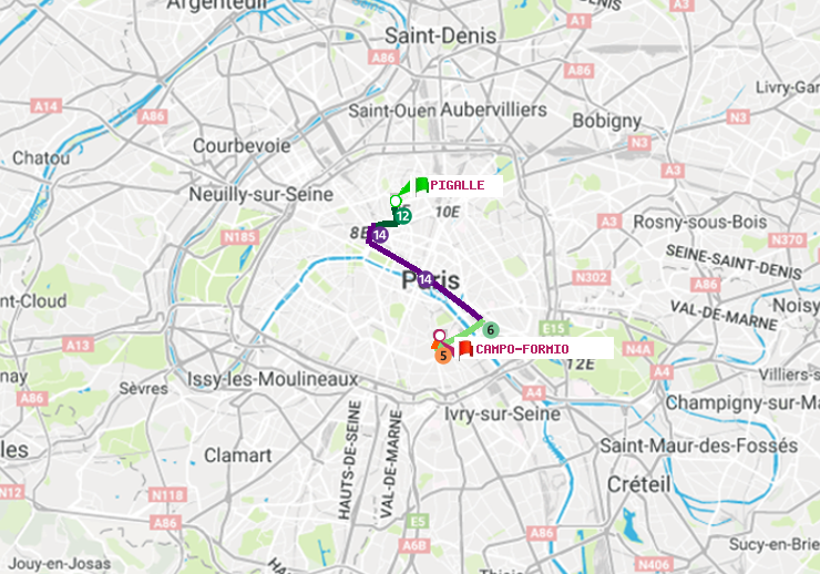 plan itinéraire ratp de Pigalle à Campo-Formio