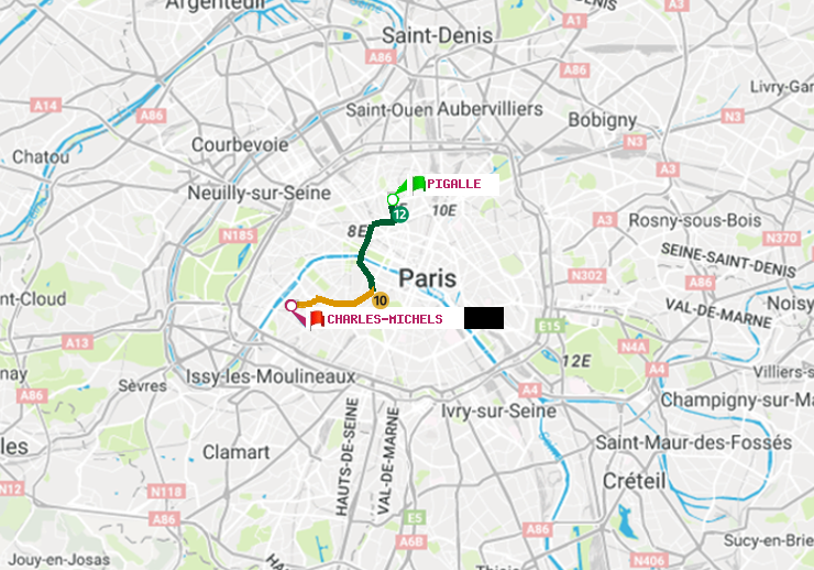 plan itinéraire ratp de Pigalle à Charles Michels