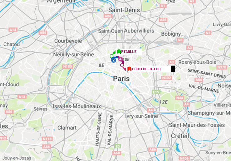plan itinéraire ratp de Pigalle à Château d