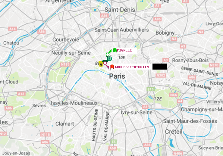 plan itinéraire ratp de Pigalle à Chaussée d