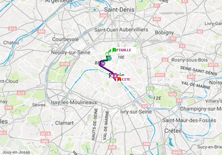 plan itinéraire ratp de Pigalle à Cité