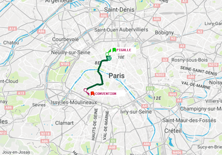 plan itinéraire ratp de Pigalle à Convention