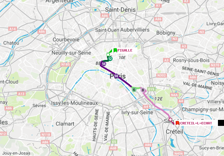 plan itinéraire ratp de Pigalle à Créteil-L