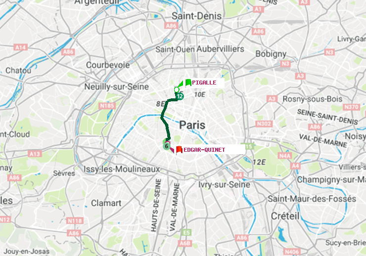 plan itinéraire ratp de Pigalle à Edgar-Quinet