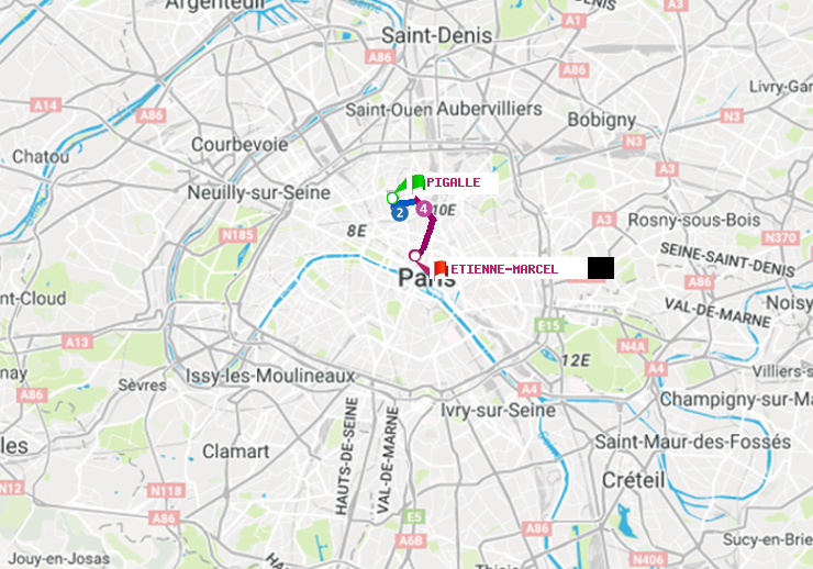 plan itinéraire ratp de Pigalle à Etienne Marcel