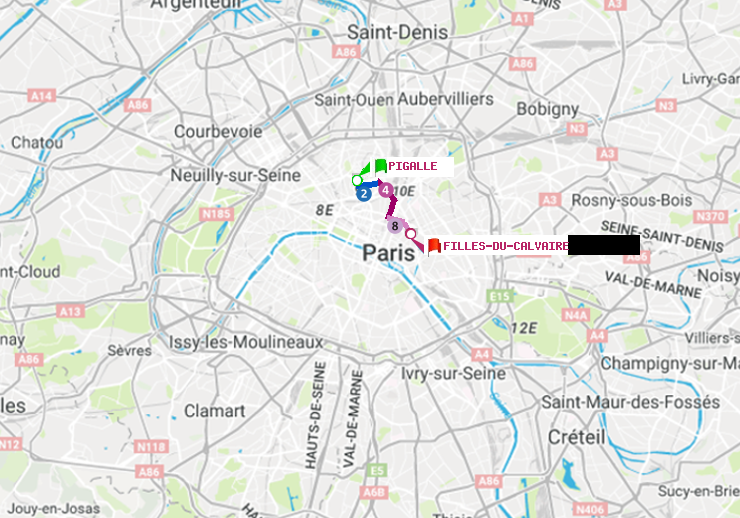 plan itinéraire ratp de Pigalle à Filles du Calvaire