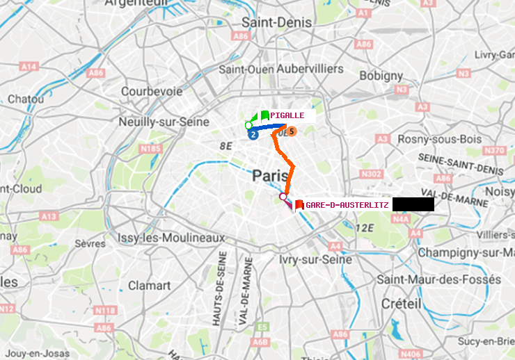 plan itinéraire ratp de Pigalle à Gare d