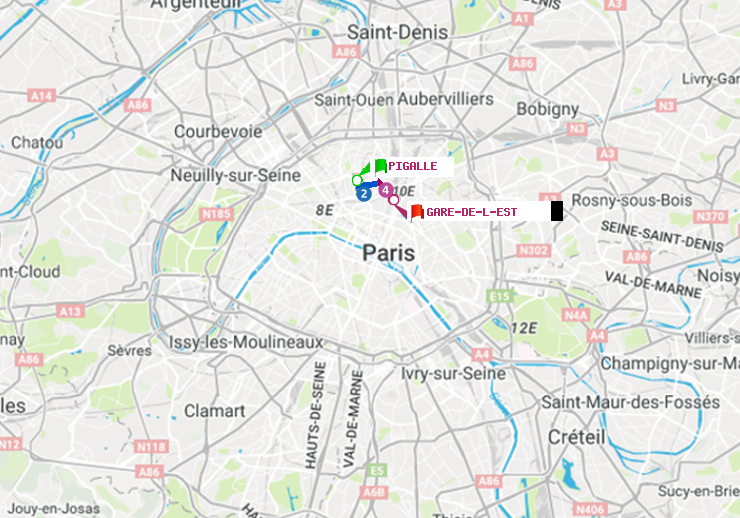 plan itinéraire ratp de Pigalle à Gare de l