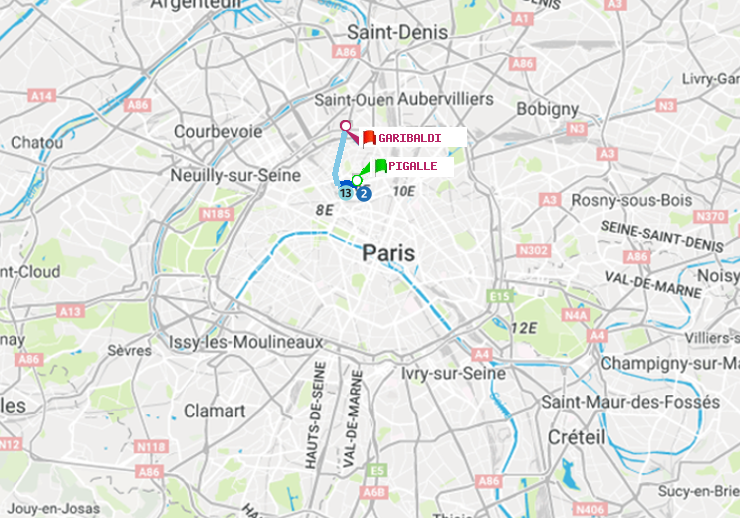 plan itinéraire ratp de Pigalle à Garibaldi