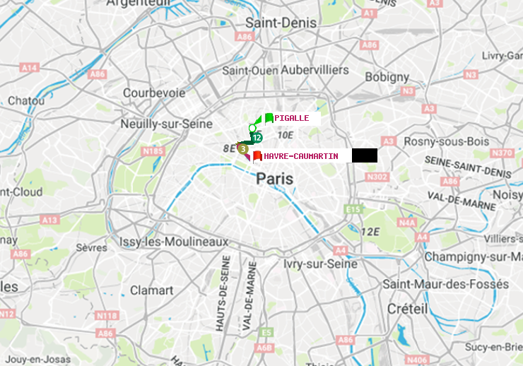 plan itinéraire ratp de Pigalle à Havre-Caumartin