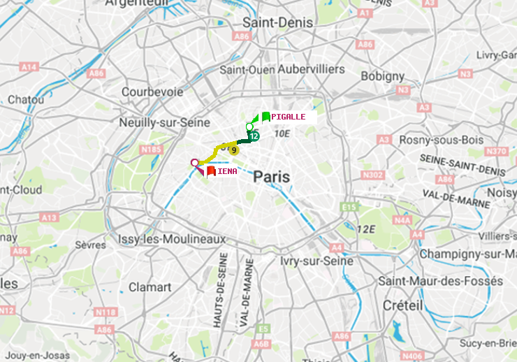 plan itinéraire ratp de Pigalle à Iéna