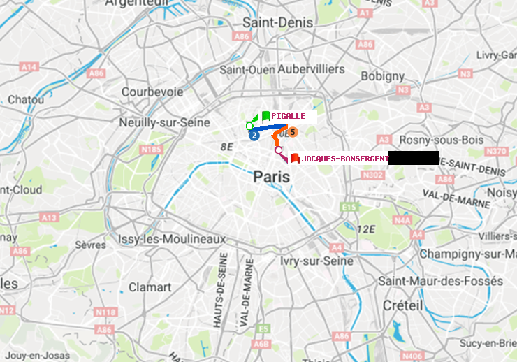 plan itinéraire ratp de Pigalle à Jacques-Bonsergent