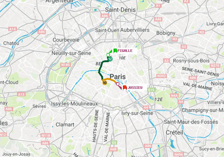 plan itinéraire ratp de Pigalle à Jussieu