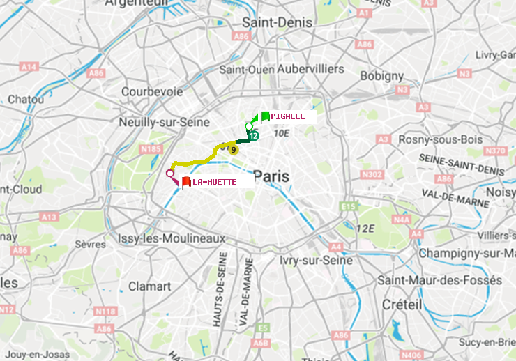 plan itinéraire ratp de Pigalle à La Muette