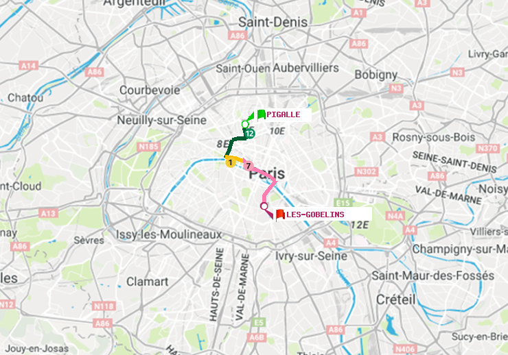 plan itinéraire ratp de Pigalle à Les Gobelins