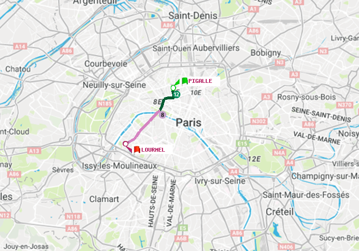 plan itinéraire ratp de Pigalle à Lourmel