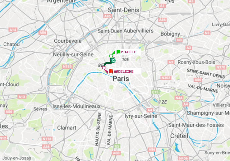 plan itinéraire ratp de Pigalle à Madeleine