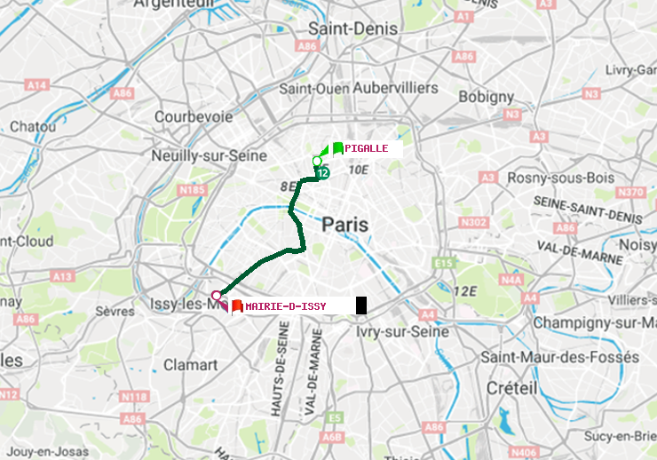 plan itinéraire ratp de Pigalle à Mairie d