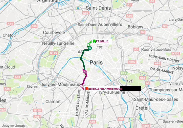 plan itinéraire ratp de Pigalle à Mairie de Montrouge
