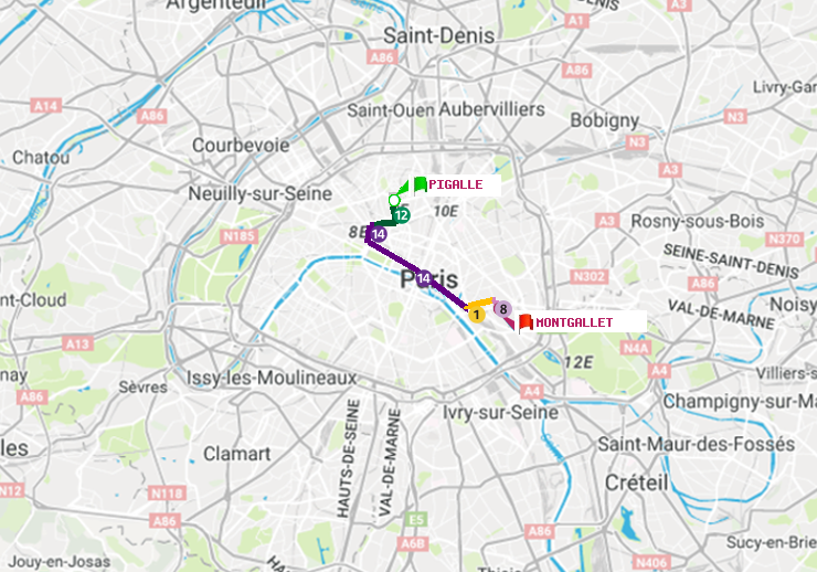 plan itinéraire ratp de Pigalle à Montgallet