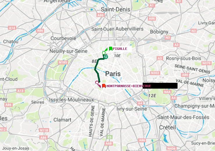 plan itinéraire ratp de Pigalle à Montparnasse-Bienvenue