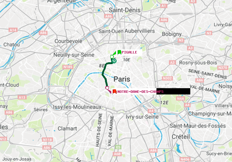 plan itinéraire ratp de Pigalle à Notre-Dame des Champs