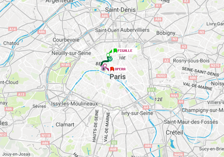 plan itinéraire ratp de Pigalle à Opéra