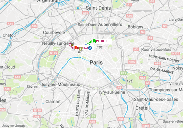 plan itinéraire ratp de Pigalle à Péreire