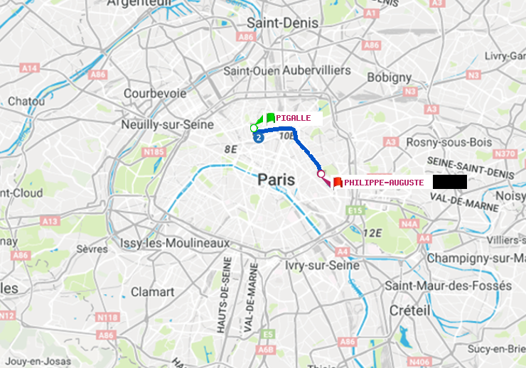 plan itinéraire ratp de Pigalle à Philippe Auguste