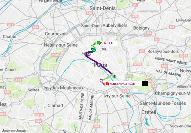 plan itinéraire ratp de Pigalle à Place d