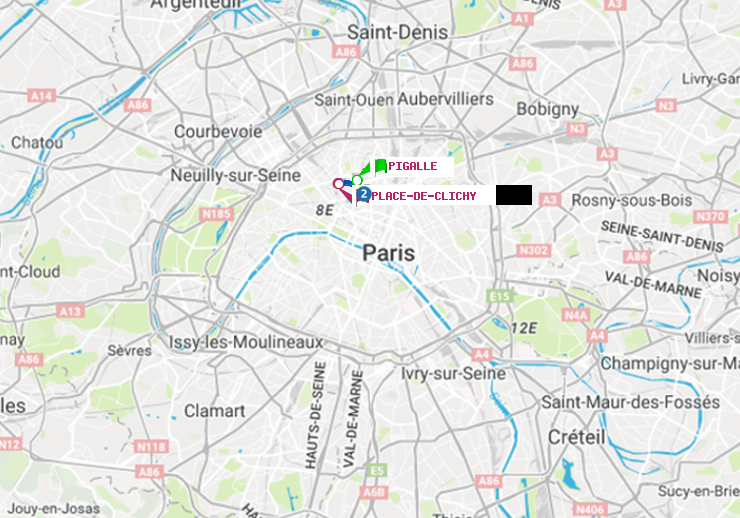 plan itinéraire ratp de Pigalle à Place de Clichy
