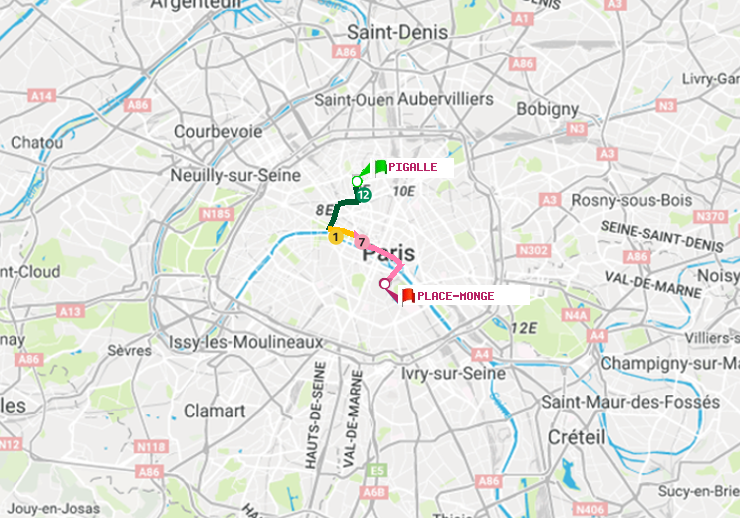 plan itinéraire ratp de Pigalle à Place Monge (Jardin des Plantes)