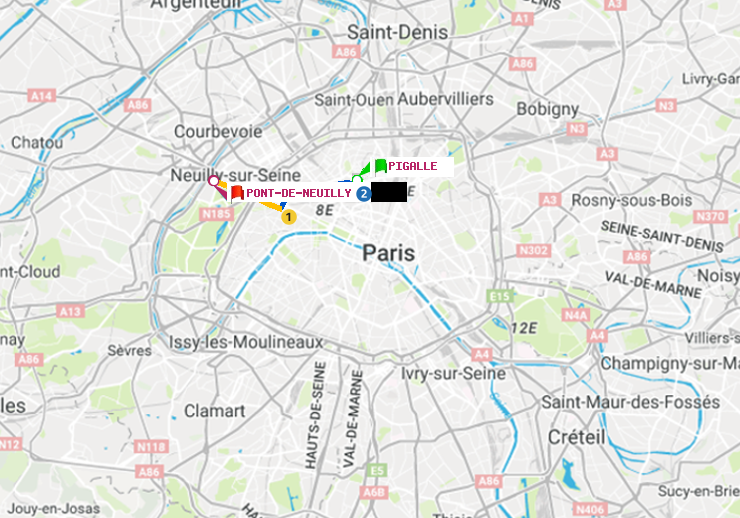plan itinéraire ratp de Pigalle à Pont de Neuilly