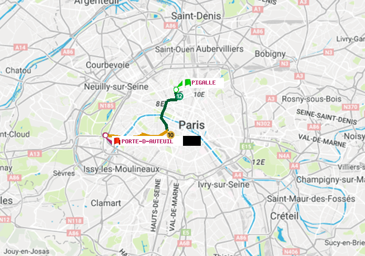 plan itinéraire ratp de Pigalle à Porte d