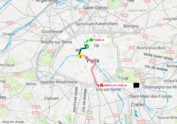 plan itinéraire ratp de Pigalle à Porte d