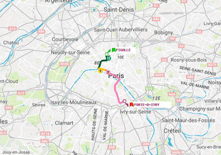plan itinéraire ratp de Pigalle à Porte d