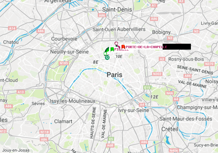 plan itinéraire ratp de Pigalle à Porte de la Chapelle