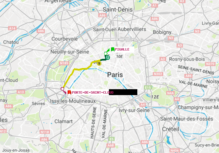 plan itinéraire ratp de Pigalle à Porte de Saint-Cloud