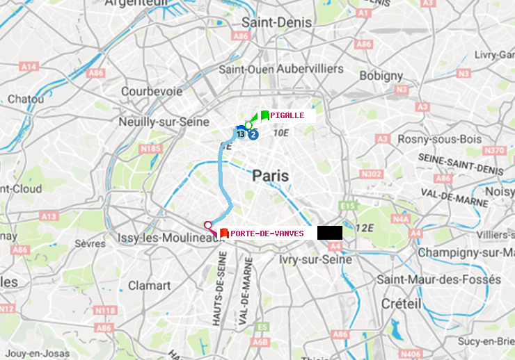 plan itinéraire ratp de Pigalle à Porte de Vanves