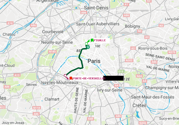 plan itinéraire ratp de Pigalle à Porte de Versailles