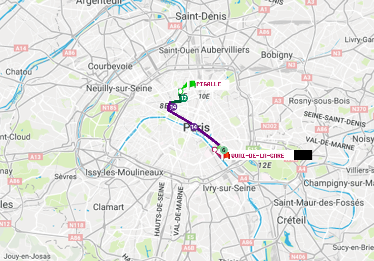 plan itinéraire ratp de Pigalle à Quai de la Gare