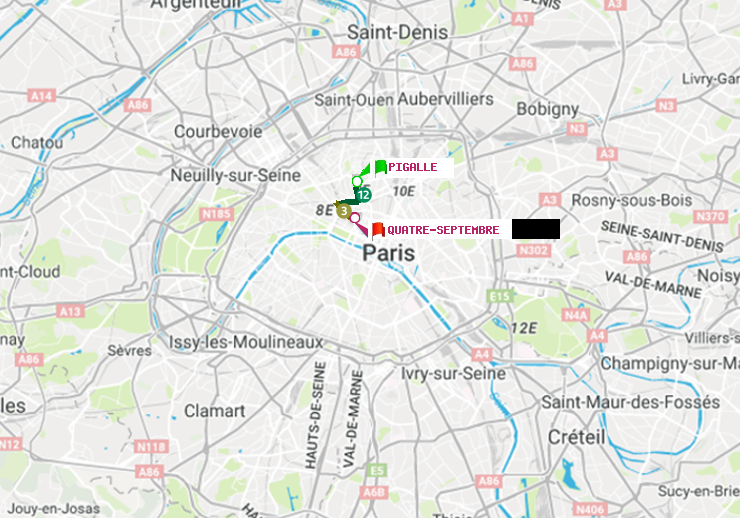 plan itinéraire ratp de Pigalle à Quatre Septembre