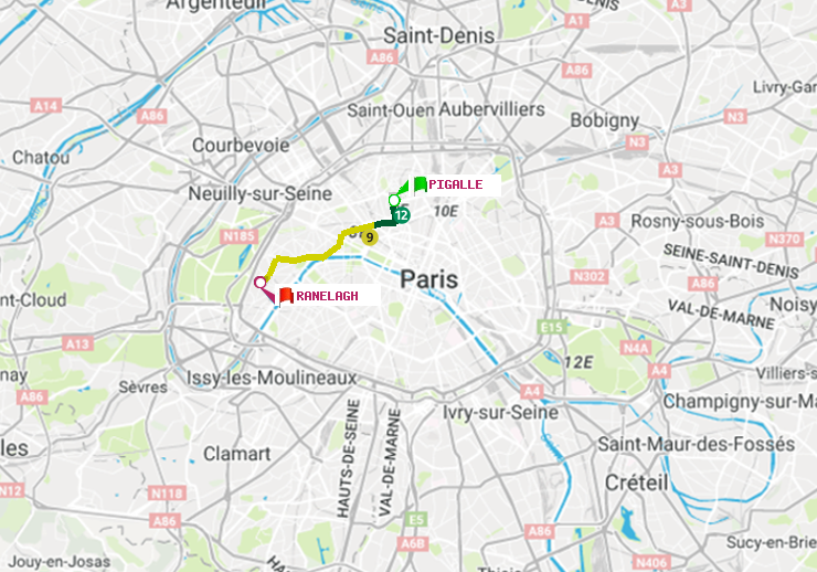 plan itinéraire ratp de Pigalle à Ranelagh