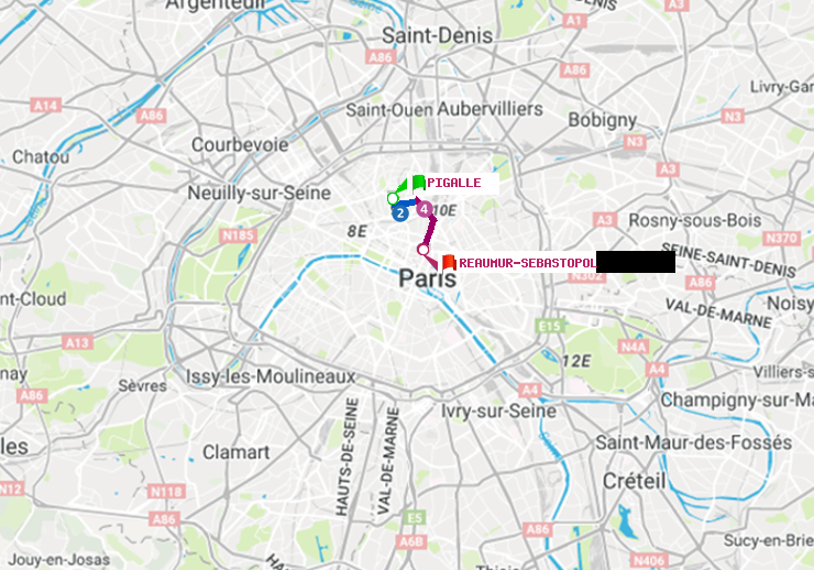 plan itinéraire ratp de Pigalle à Réaumur-Sébastopol