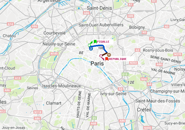 plan itinéraire ratp de Pigalle à République