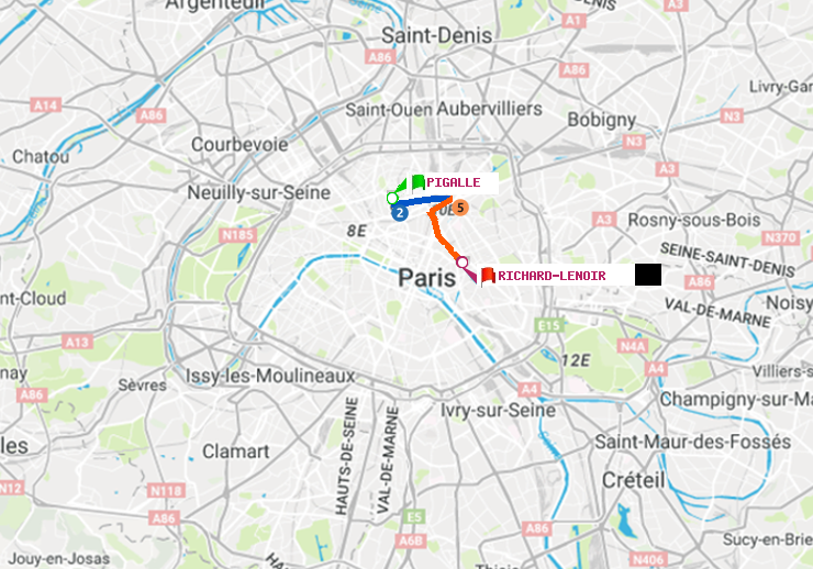 plan itinéraire ratp de Pigalle à Richard-Lenoir