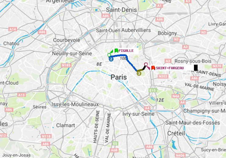 plan itinéraire ratp de Pigalle à Saint-Fargeau