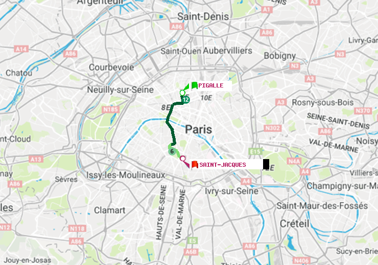 plan itinéraire ratp de Pigalle à Saint-Jacques