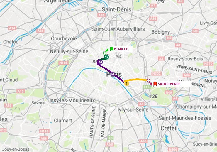 plan itinéraire ratp de Pigalle à Saint-Mandé