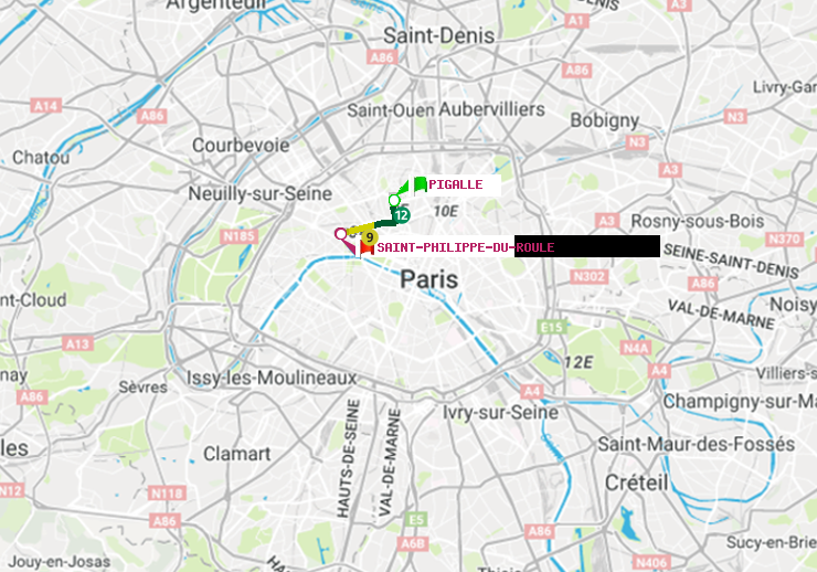 plan itinéraire ratp de Pigalle à Saint-Philippe du Roule